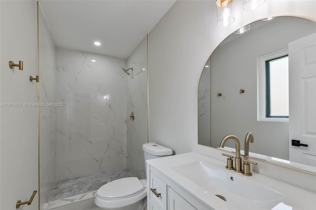 4521 SW 25th Ter, Dania Beach, FL 33312 - bathroom with vanity, a marble finish shower, and recessed lighting