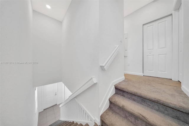 2699 SE 19th St, Homestead, FL 33035 - stairway with carpet flooring, tile patterned flooring, and recessed lighting