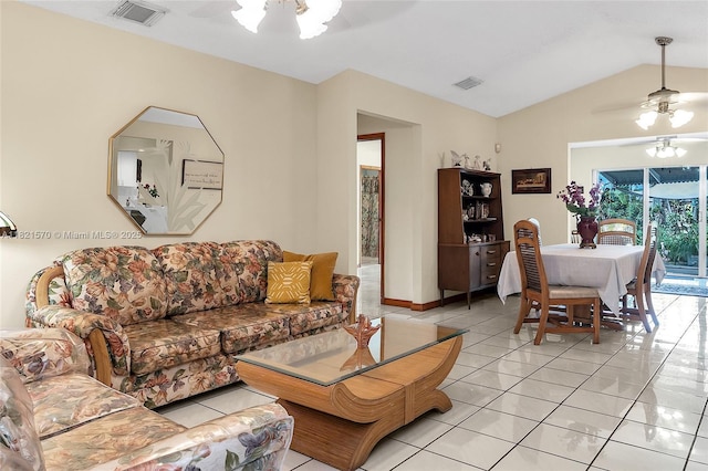18033 SW 137th Ct, Miami, FL 33177 - living area featuring lofted ceiling, ceiling fan, and light tile patterned flooring