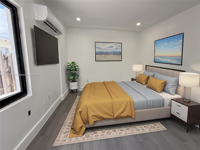 240 SW 55th Ave, Miami, FL 33134 - bedroom featuring a wall mounted AC, dark wood-style flooring, and recessed lighting