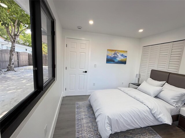 240 SW 55th Ave, Miami, FL 33134 - bedroom with access to outside, dark wood-type flooring, and recessed lighting