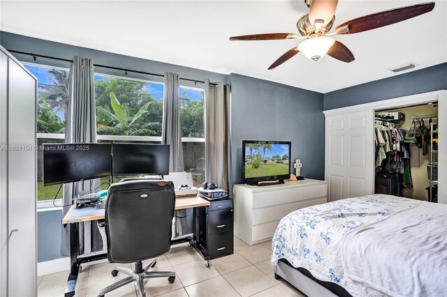 2041 Arcadia Dr, Miramar, FL 33023 - bedroom featuring a desk, light tile patterned flooring, and ceiling fan