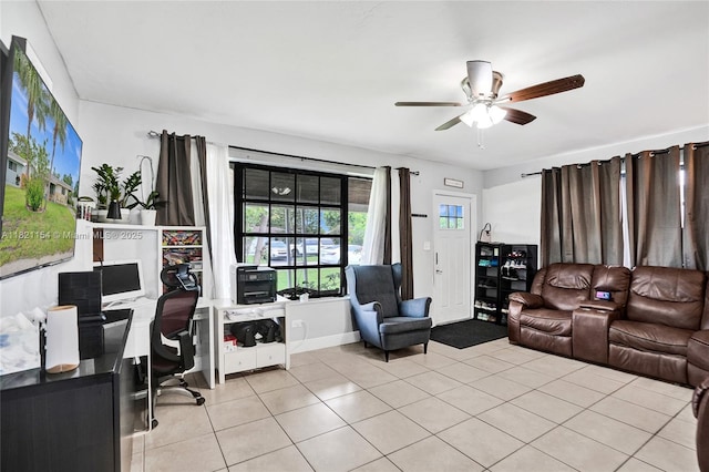 2041 Arcadia Dr, Miramar, FL 33023 - living area with light tile patterned floors, an office area, and a ceiling fan