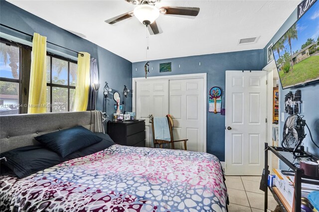 2041 Arcadia Dr, Miramar, FL 33023 - bedroom featuring light tile patterned floors, a closet, and ceiling fan