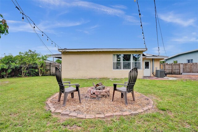 2041 Arcadia Dr, Miramar, FL 33023 - back of house with stucco siding, an outdoor fire pit, and a fenced backyard