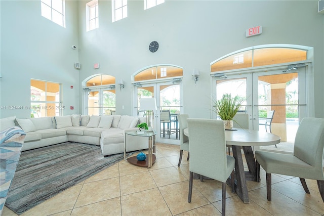 15285 SW 30th Ter, Miami, FL 33185 - living area with french doors, a high ceiling, and tile patterned flooring