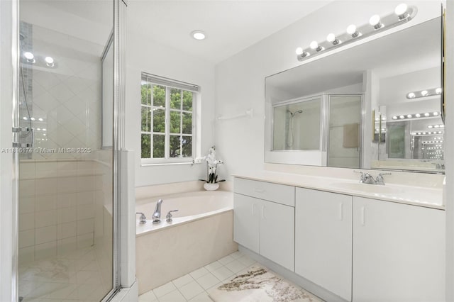 1968 NW 79th Way, Pembroke Pines, FL 33024 - bathroom with vanity, a bath, a stall shower, and tile patterned flooring