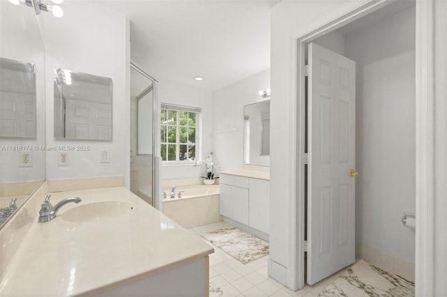 1968 NW 79th Way, Pembroke Pines, FL 33024 - full bath with a garden tub, two vanities, a shower stall, and recessed lighting