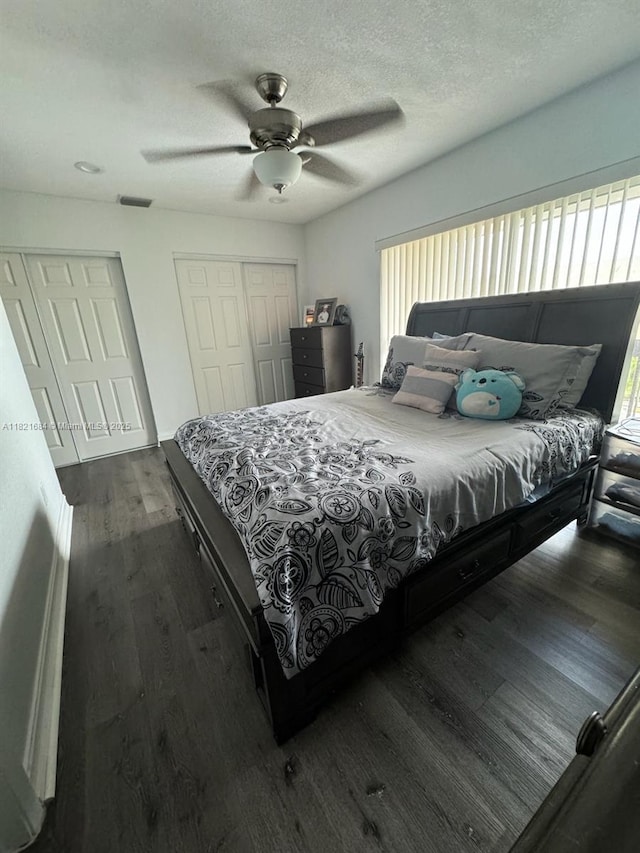 6315 SW 138th Ct Unit 6315-4, Miami, FL 33183 - bedroom featuring dark wood finished floors, a closet, a ceiling fan, and a textured ceiling