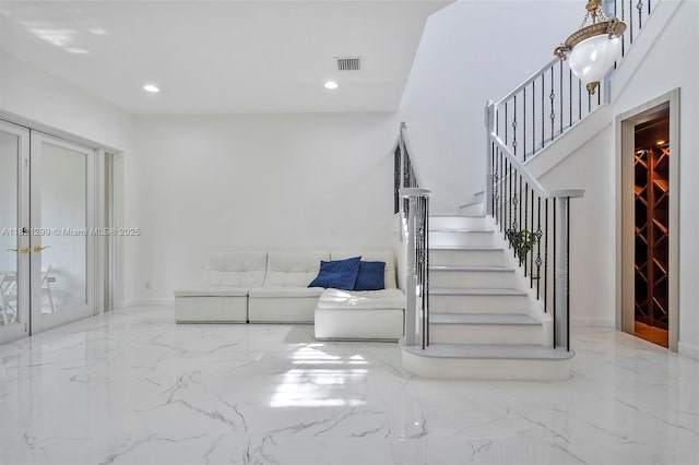 1382 Harbor Vw W, Hollywood, FL 33019 - stairs with marble tiled floors and recessed lighting