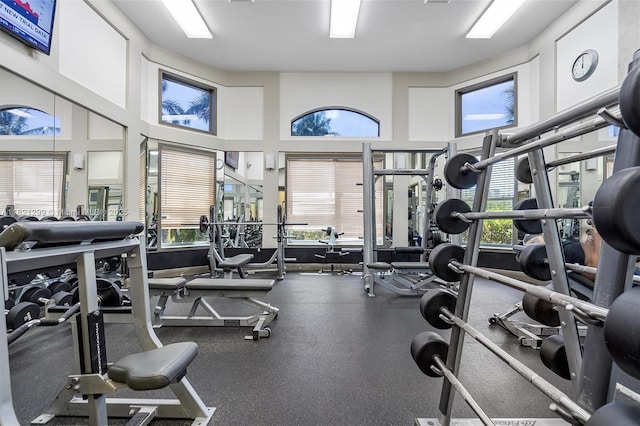 1382 Harbor Vw W, Hollywood, FL 33019 - exercise room featuring plenty of natural light and a towering ceiling
