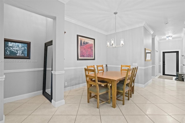 542 Penta Ct, Weston, FL 33327 - dining area with ornamental molding, light tile patterned flooring, and a chandelier
