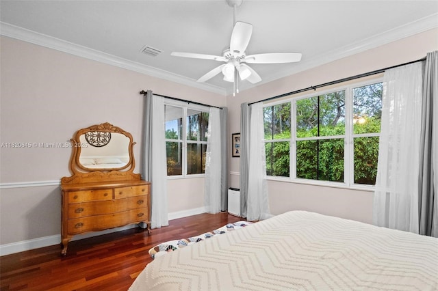 542 Penta Ct, Weston, FL 33327 - bedroom with dark wood-type flooring, crown molding, and a ceiling fan
