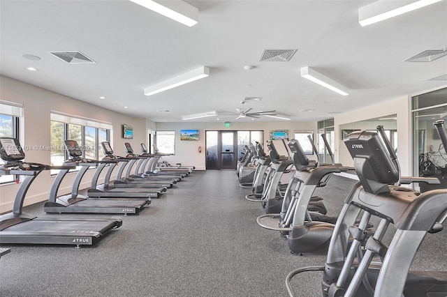 8217 NW 46th St, Doral, FL 33166 - exercise room with ceiling fan and recessed lighting