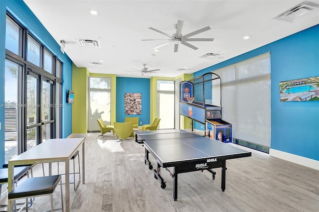 8217 NW 46th St, Doral, FL 33166 - playroom featuring wood finished floors, ceiling fan, and recessed lighting