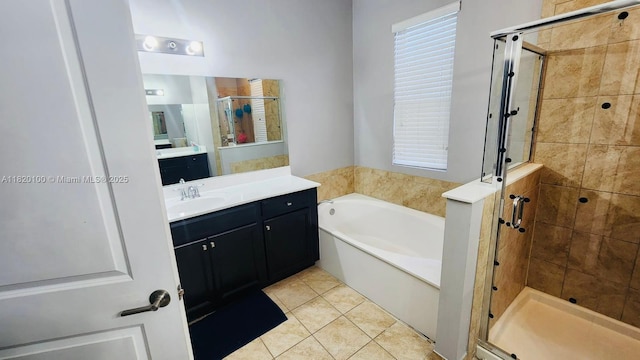 2190 SE 2nd St, Homestead, FL 33033 - full bath with a shower stall, a bath, vanity, and tile patterned flooring