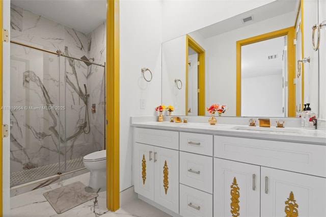 13005 Addilyn Ct, Davie, FL 33325 - bathroom featuring a marble finish shower, marble look tile flooring, and double vanity