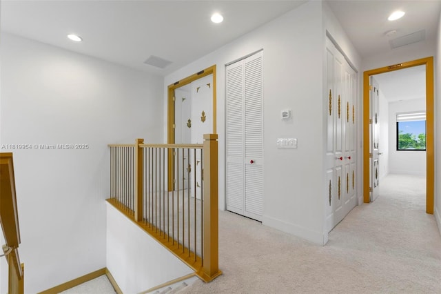 13005 Addilyn Ct, Davie, FL 33325 - hall with an upstairs landing, carpet floors, and recessed lighting