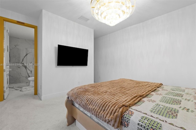 13005 Addilyn Ct, Davie, FL 33325 - carpeted bedroom with a chandelier and ensuite bath
