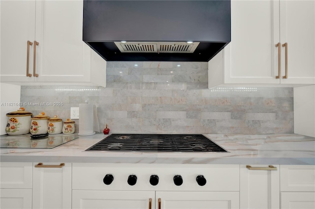 14625 SW 83rd Pl, Palmetto Bay, FL 33158 - kitchen with range hood, light countertops, white cabinets, and decorative backsplash