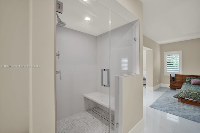 14625 SW 83rd Pl, Palmetto Bay, FL 33158 - ensuite bathroom featuring a stall shower and tile patterned floors