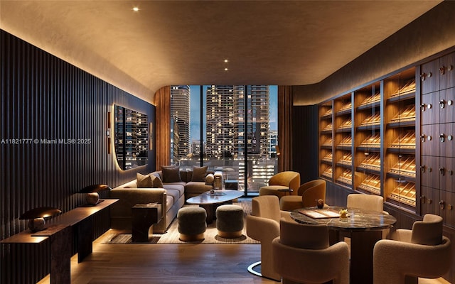99 SW 7th St Unit 3904, Miami, FL 33130 - wine cellar with wood finished floors and floor to ceiling windows