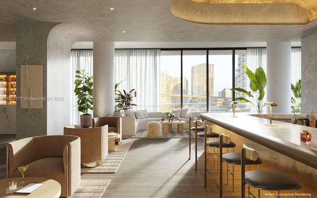 99 SW 7th St Unit 3904, Miami, FL 33130 - dining space featuring wood finished floors and a city view