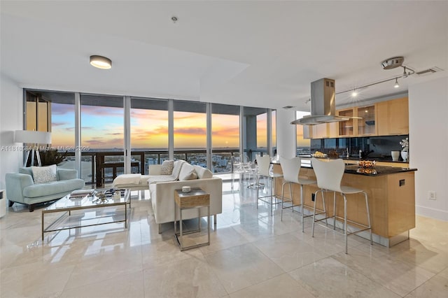 6899 Collins Ave Unit 2707, Miami Beach, FL 33141 - living room featuring a wall of windows and track lighting