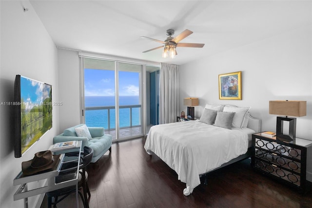 6899 Collins Ave Unit 2707, Miami Beach, FL 33141 - bedroom with floor to ceiling windows, access to outside, wood finished floors, and a ceiling fan
