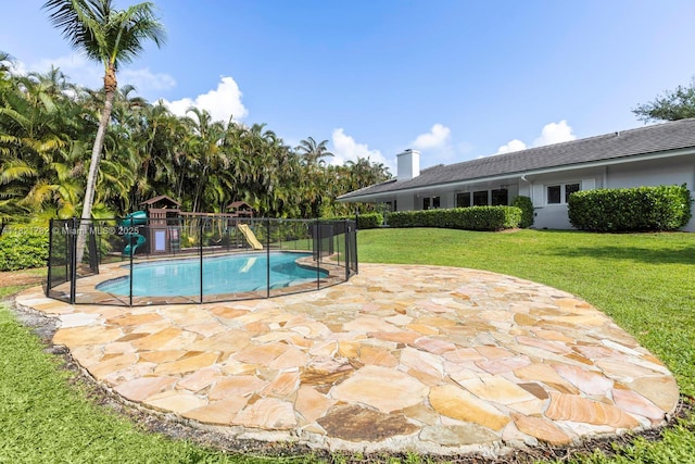 11100 Paradela St, Coral Gables, FL 33156 - view of pool featuring a patio area and a playground