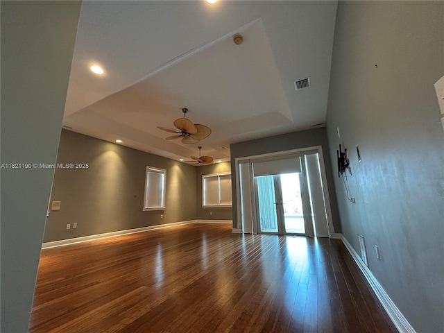 2640 Fairways Dr, Homestead, FL 33035 - empty room featuring a ceiling fan, hardwood / wood-style flooring, a smoke detector, and recessed lighting