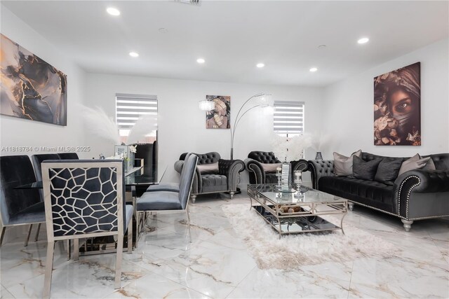 8885 NW 100th Pl, Doral, FL 33178 - living room with recessed lighting and marble tiled floors