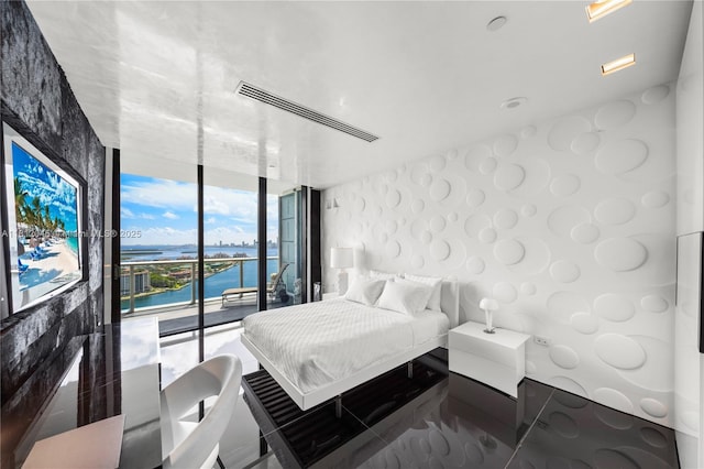 100 S Pointe Dr Unit 3003, Miami Beach, FL 33139 - bedroom featuring a water view, access to outside, and floor to ceiling windows