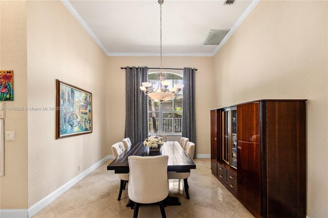 11196 Sea Grass Cir, Boca Raton, FL 33498 - dining area with crown molding and a chandelier