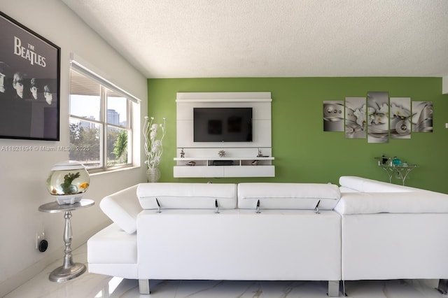 400 Diplomat Pkwy Unit 302, Hallandale Beach, FL 33009 - living area with a textured ceiling and marble finish floors