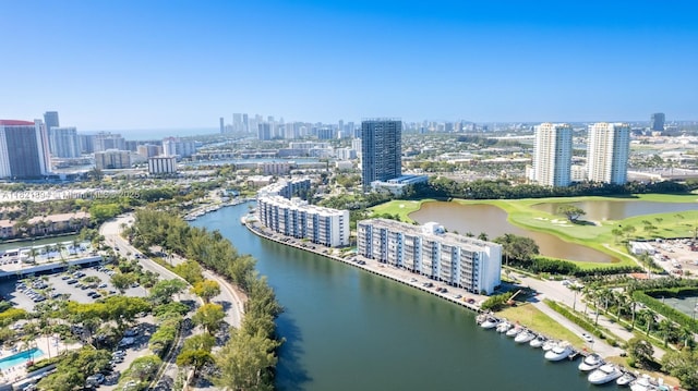 400 Diplomat Pkwy Unit 302, Hallandale Beach, FL 33009 - bird's eye view of skyline, a large body of water, and a golf club