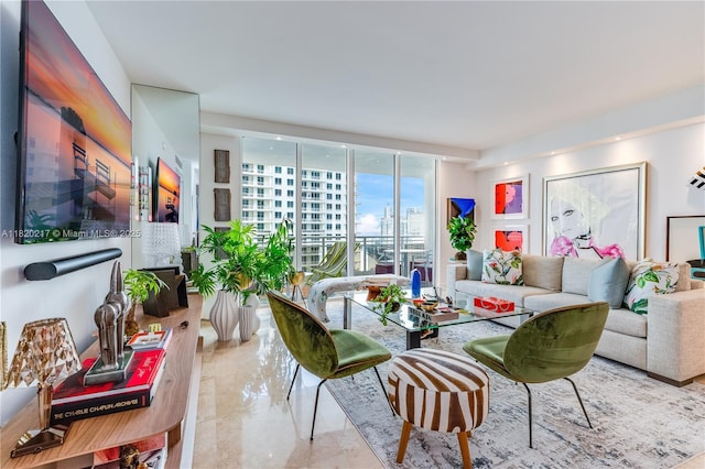 901 Brickell Key Blvd Unit 2602, Miami, FL 33131 - living room featuring marble tiled flooring