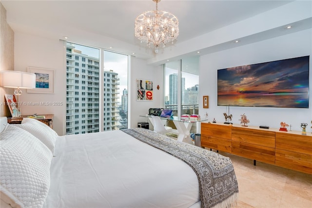 901 Brickell Key Blvd Unit 2602, Miami, FL 33131 - bedroom with a chandelier and recessed lighting