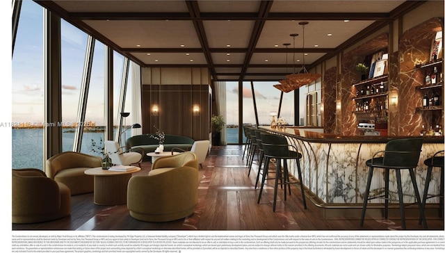 710 NE 29th St Unit 3901, Miami, FL 33137 - indoor wet bar featuring floor to ceiling windows and wood finished floors