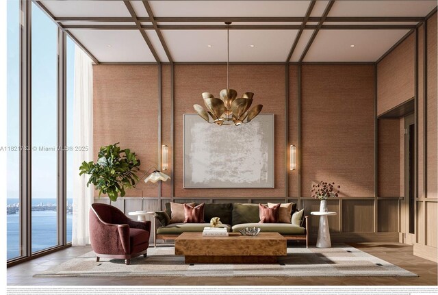 710 NE 29th St Unit 3002, Miami, FL 33137 - community lobby with a towering ceiling, a decorative wall, floor to ceiling windows, and a water view