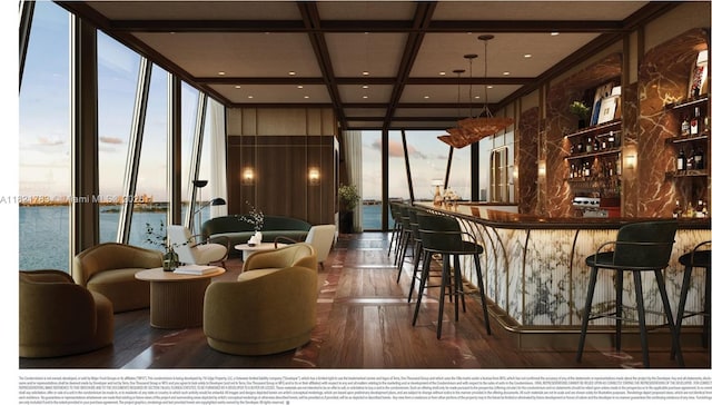 710 NE 29th St Unit 3002, Miami, FL 33137 - indoor wet bar with expansive windows and wood finished floors