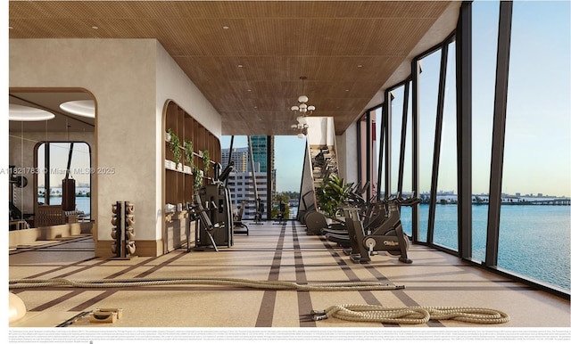 710 NE 29th St Unit 3002, Miami, FL 33137 - common area with a water view and wooden ceiling