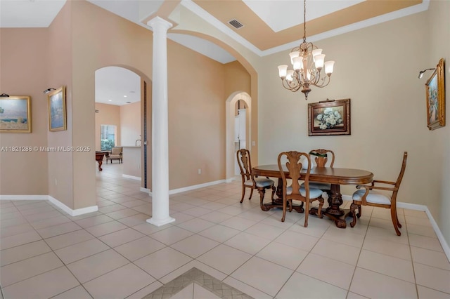 1925 NW 167th Ter, Pembroke Pines, FL 33028 - dining space with arched walkways, light tile patterned flooring, and a chandelier