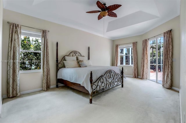 1925 NW 167th Ter, Pembroke Pines, FL 33028 - carpeted bedroom featuring access to outside, a tray ceiling, and ceiling fan