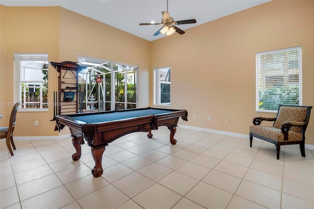 1925 NW 167th Ter, Pembroke Pines, FL 33028 - game room with ceiling fan, pool table, and light tile patterned floors