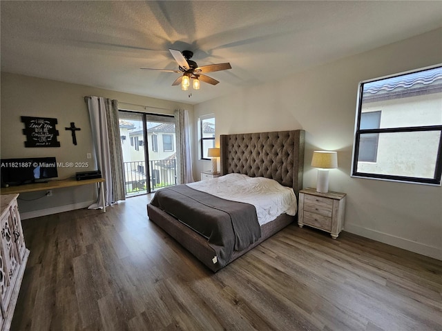 3238 W 96th Pl, Hialeah, FL 33018 - bedroom featuring access to outside, dark wood-style flooring, and ceiling fan