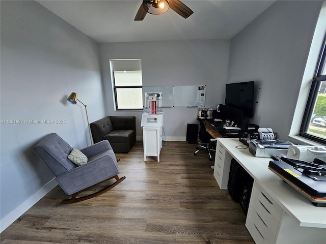 3238 W 96th Pl, Hialeah, FL 33018 - office space featuring dark wood-style flooring and ceiling fan