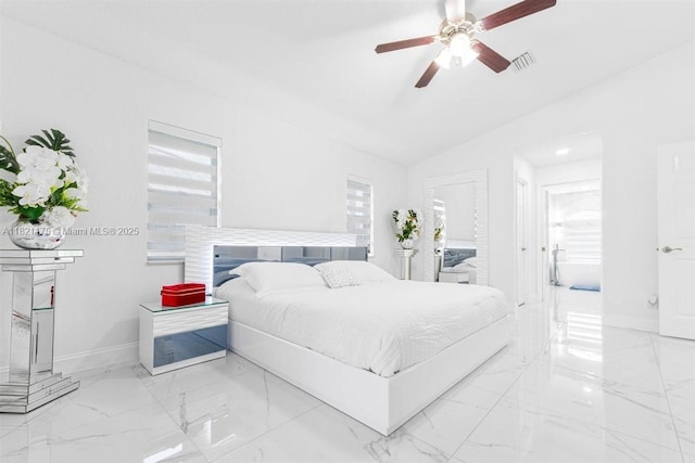 17010 Toledo Blade Blvd, Port Charlotte, FL 33954 - bedroom with lofted ceiling, marble finish flooring, and ceiling fan