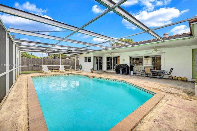 6736 Orchid Dr, Miami Lakes, FL 33014 - view of swimming pool with ceiling fan, a patio, and a lanai