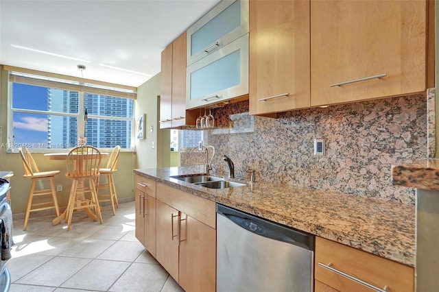 1833 S Ocean Dr Unit 1402, Hallandale Beach, FL 33009 - kitchen with dishwasher, backsplash, light tile patterned floors, and plenty of natural light